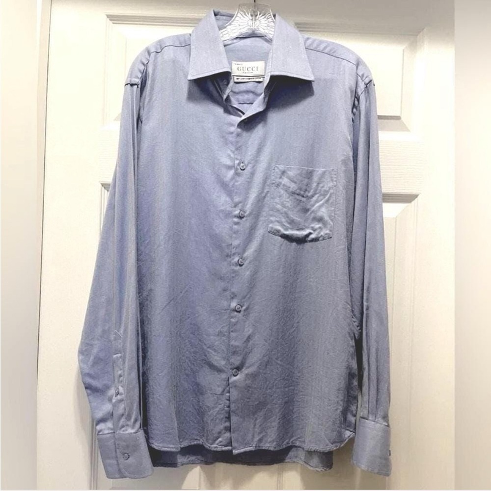 Franco G Italian Dress Shirt Egyptian Cotton Blue Button Down Mens Size Large